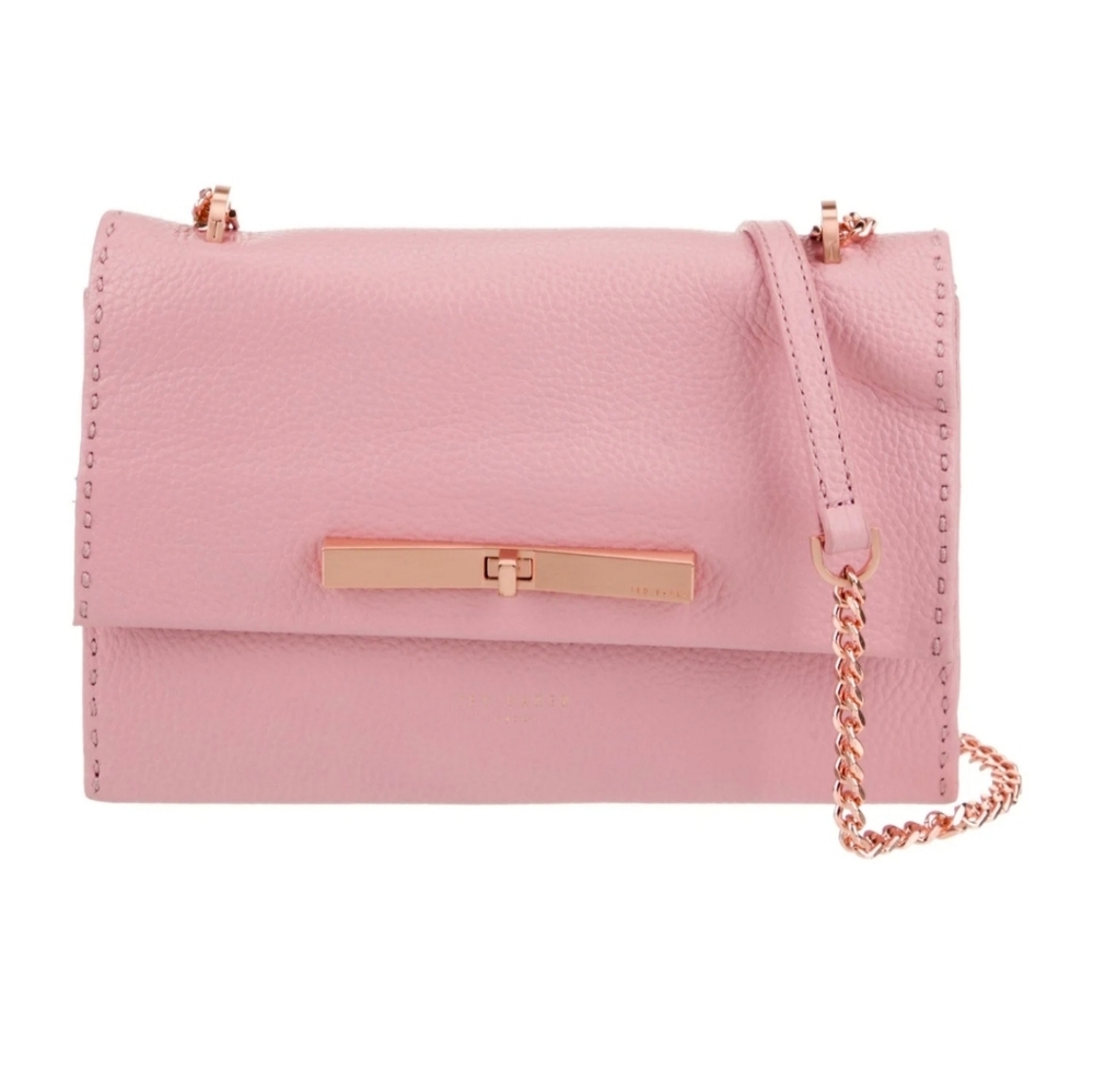 Ted Baker Jocie Concertina  Leather Crossbody Bag Pink Chain Strap.